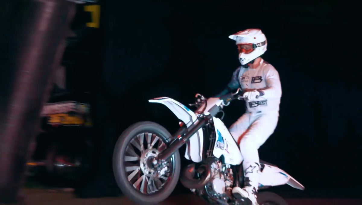 Pat Bowden performing a wheelie at the Mercedes-Benz X-Class launch