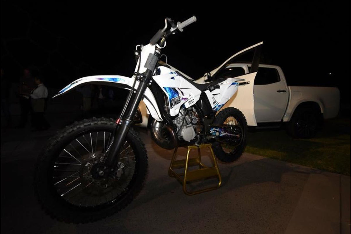 Motorcycle and Mercedes-Benz X-Class at the launch event