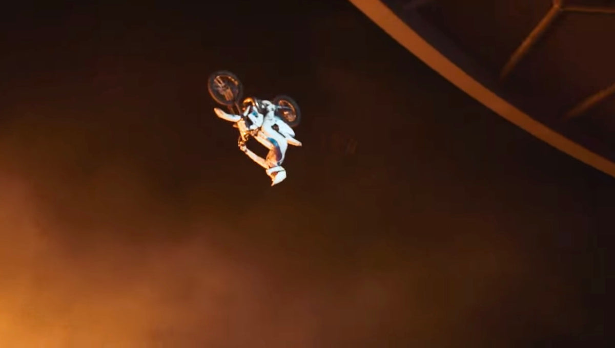 Pat Bowden performing an inverted aerial trick at the Mercedes-Benz X-Class launch